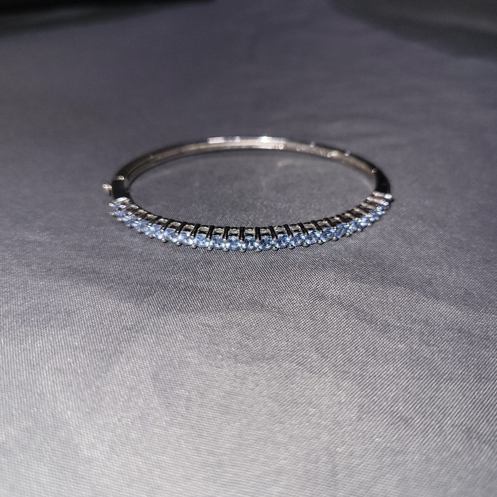 925 Sterling Silver Cornflower Blue Sapphire Bangle Bracelet